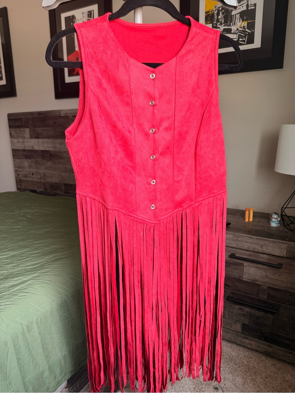 Sleeveless Fringe Faux Suede Vest - Bright Coral Pink